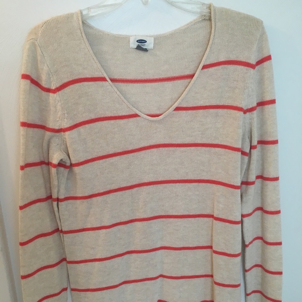 Old Navy Women’s Cream Sweater with Orange Stripes